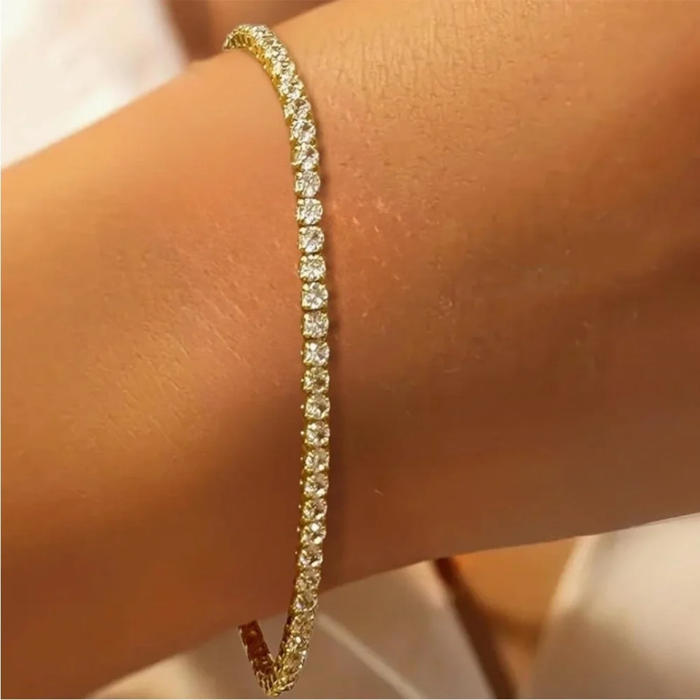 Anthropologie Gold Bracelet with Clear Crystal Details - Picture 5 of 6